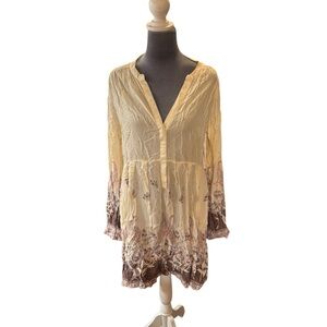 Free People shirtdress cream with floral pattern L NWT